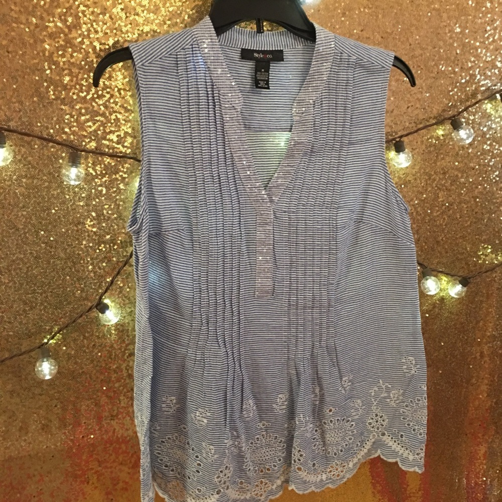 NWOT Style & Co Blue/White Pinstripe Top